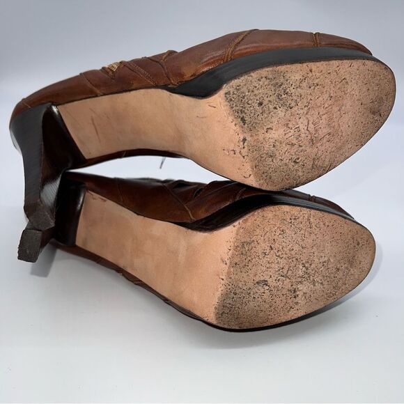 Stuart Weitzman Women's Brown Leather Cage Gladiator Platform High Heel Sandals - Picture 7 of 14